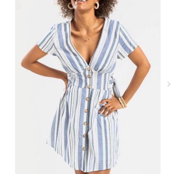 NWT-AS U WISH-COTTON STRIPED DRESS-SIZE LARGE - Picture 1 of 13